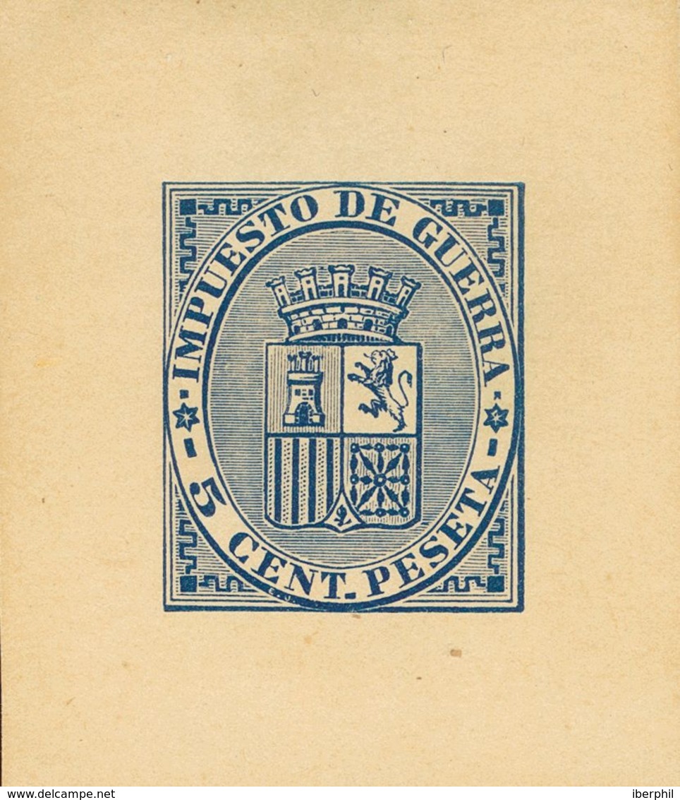 (*)141P. 1874. 5 Cts Azul. PRUEBA DE PUNZON, Sobre Cartulina Crema. MAGNIFICA Y RARA. (Gálvez, 165) - Altri & Non Classificati