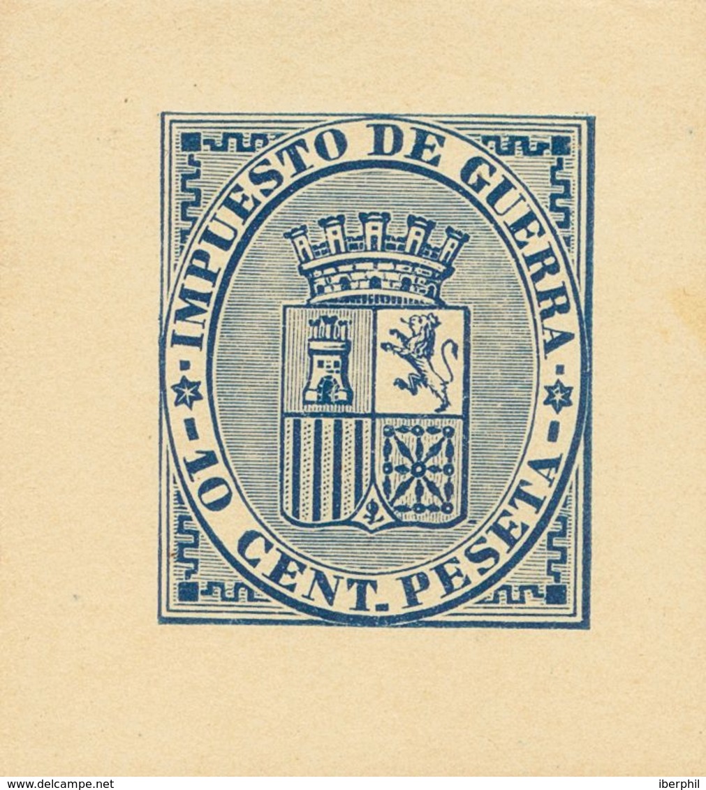 (*)142P. 1874. 10 Cts Azul. PRUEBA DE PUNZON, Sobre Cartulina Amarilla. MAGNIFICA Y RARA. (Gálvez, 168) - Sonstige & Ohne Zuordnung