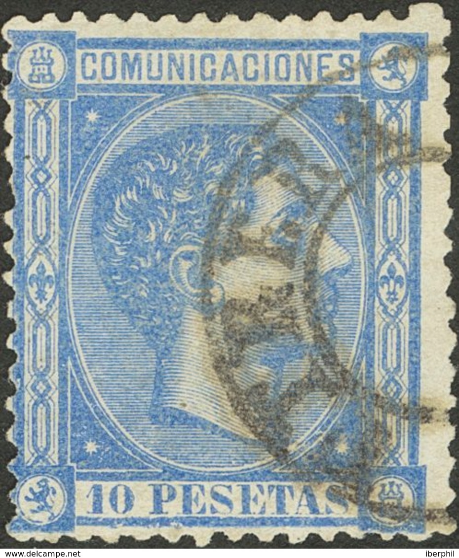 º171. 1875. 10 Pts Azul. Matasello UTRERA / SEVILLA (sin Bloque Fechador). MAGNIFICO Y RARISIMO. - Autres & Non Classés