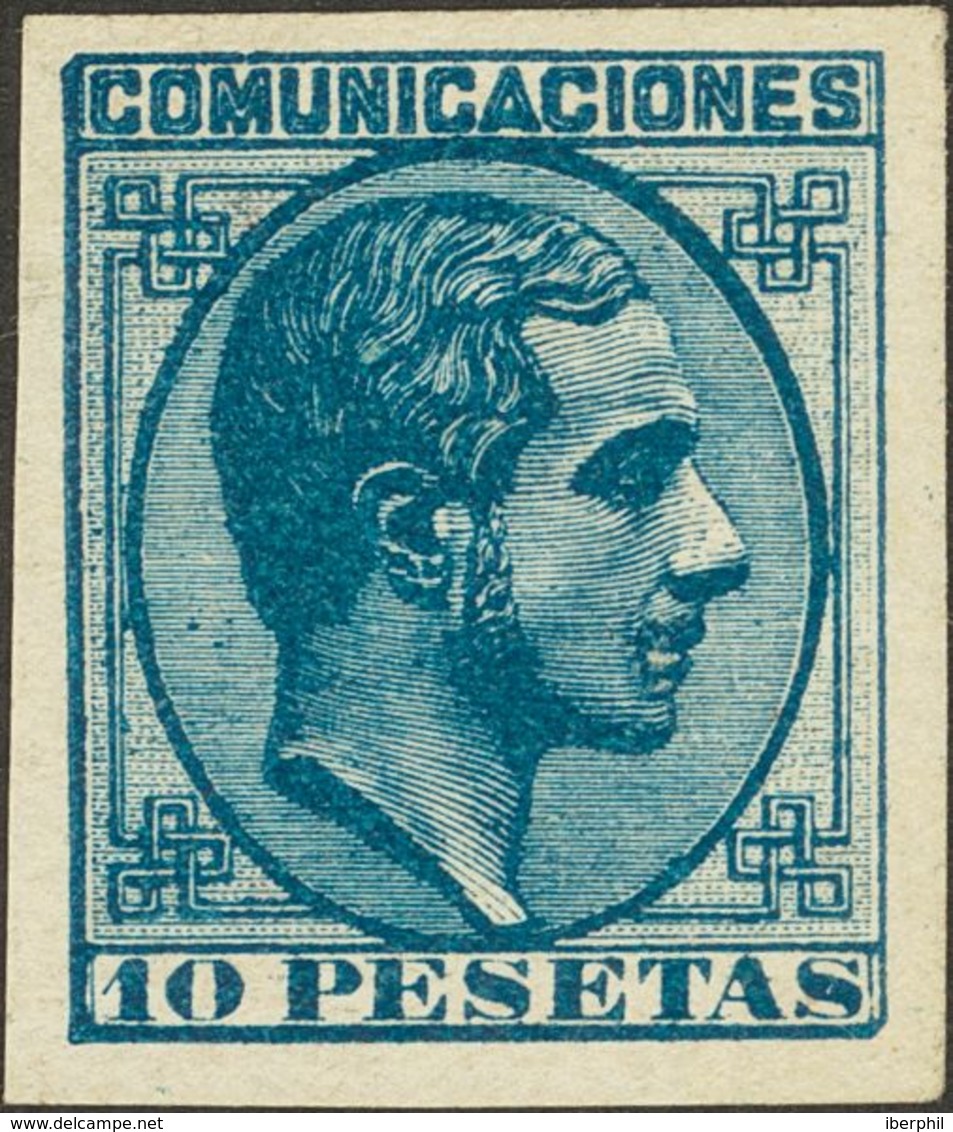 *199s. 1878. 10 Pts Azul. SIN DENTAR. MAGNIFICO Y RARO. Cert. COMEX. - Otros & Sin Clasificación