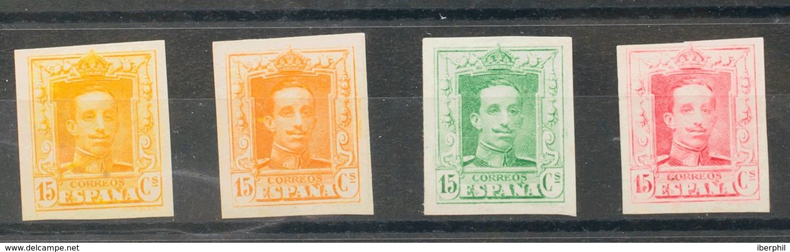 (*)315P(4). 1922. Conjunto De Cuatro ENSAYOS DE COLOR (sin Dentar) Del 15 Cts Verde Claro, Amarillo, Naranja Y Rosa. MAG - Altri & Non Classificati