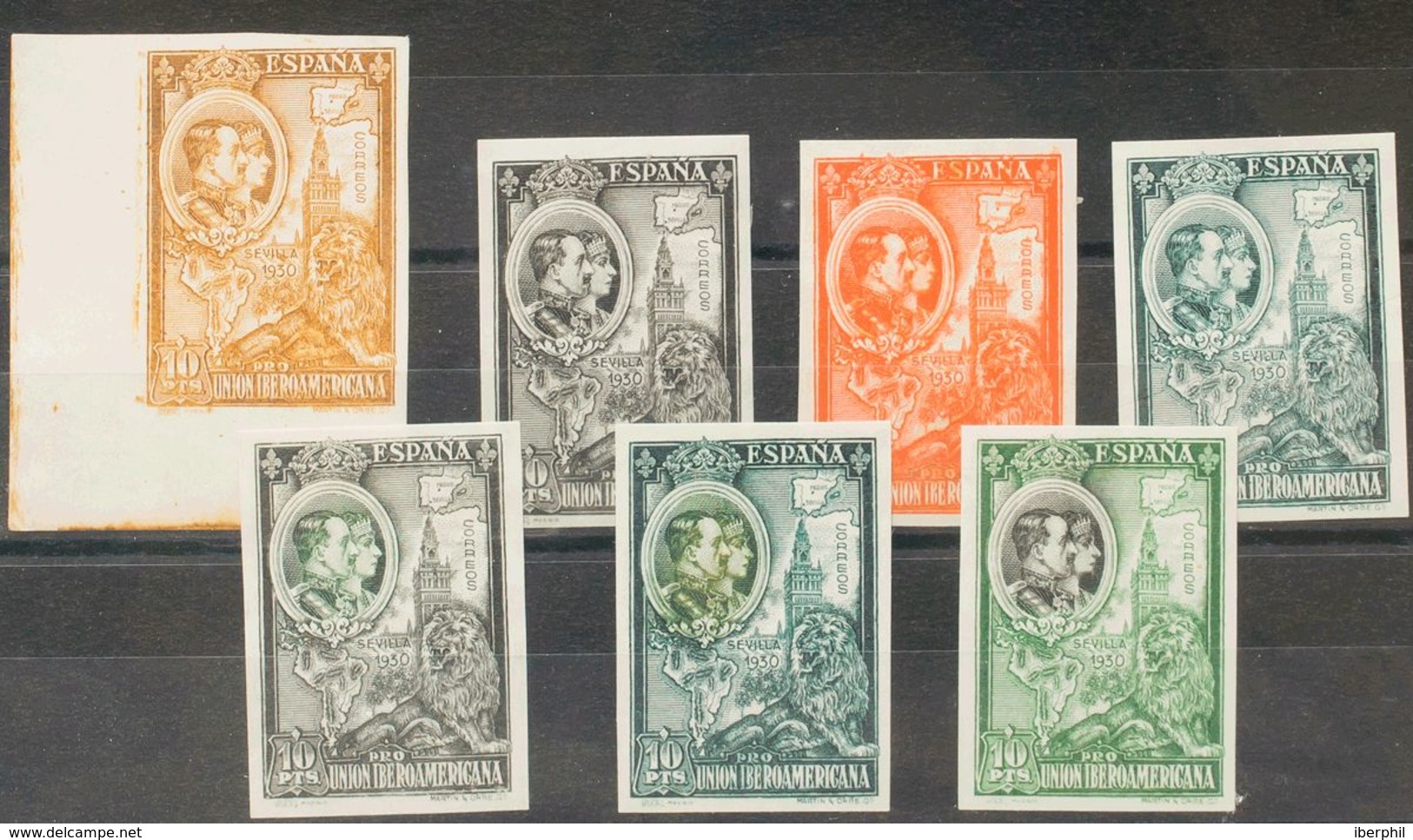 (*)581P(7). 1930. Conjunto De Siete ENSAYOS DE COLOR (sin Dentar), Del Valor De 10 Pts (grabado), En Colores Diversos. M - Otros & Sin Clasificación