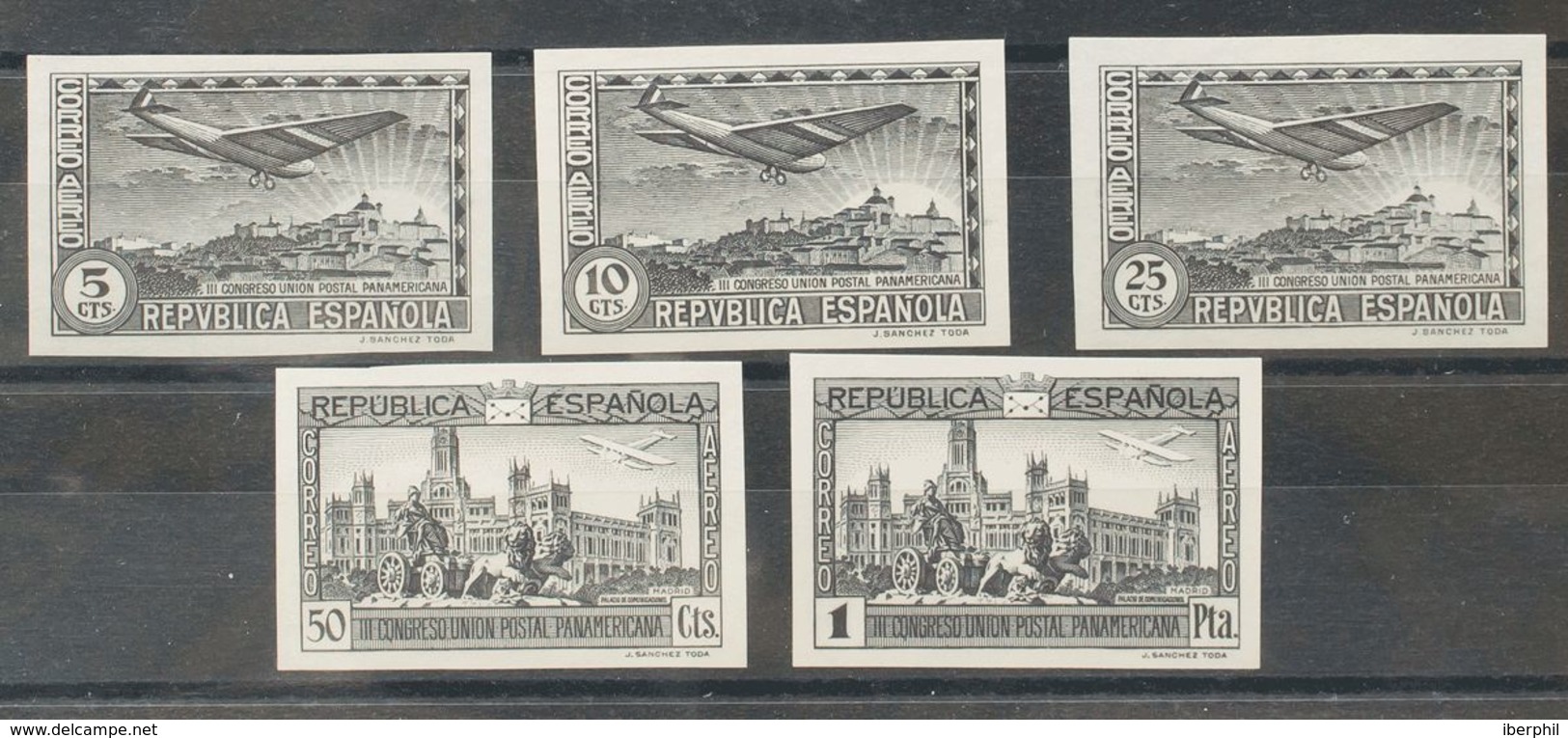 (*)614/18P. 1931. Serie Completa. ENSAYOS DE PLANCHA (sin Dentar), En Negro. MAGNIFICA Y RARA. (Gálvez, 465/69) - Altri & Non Classificati