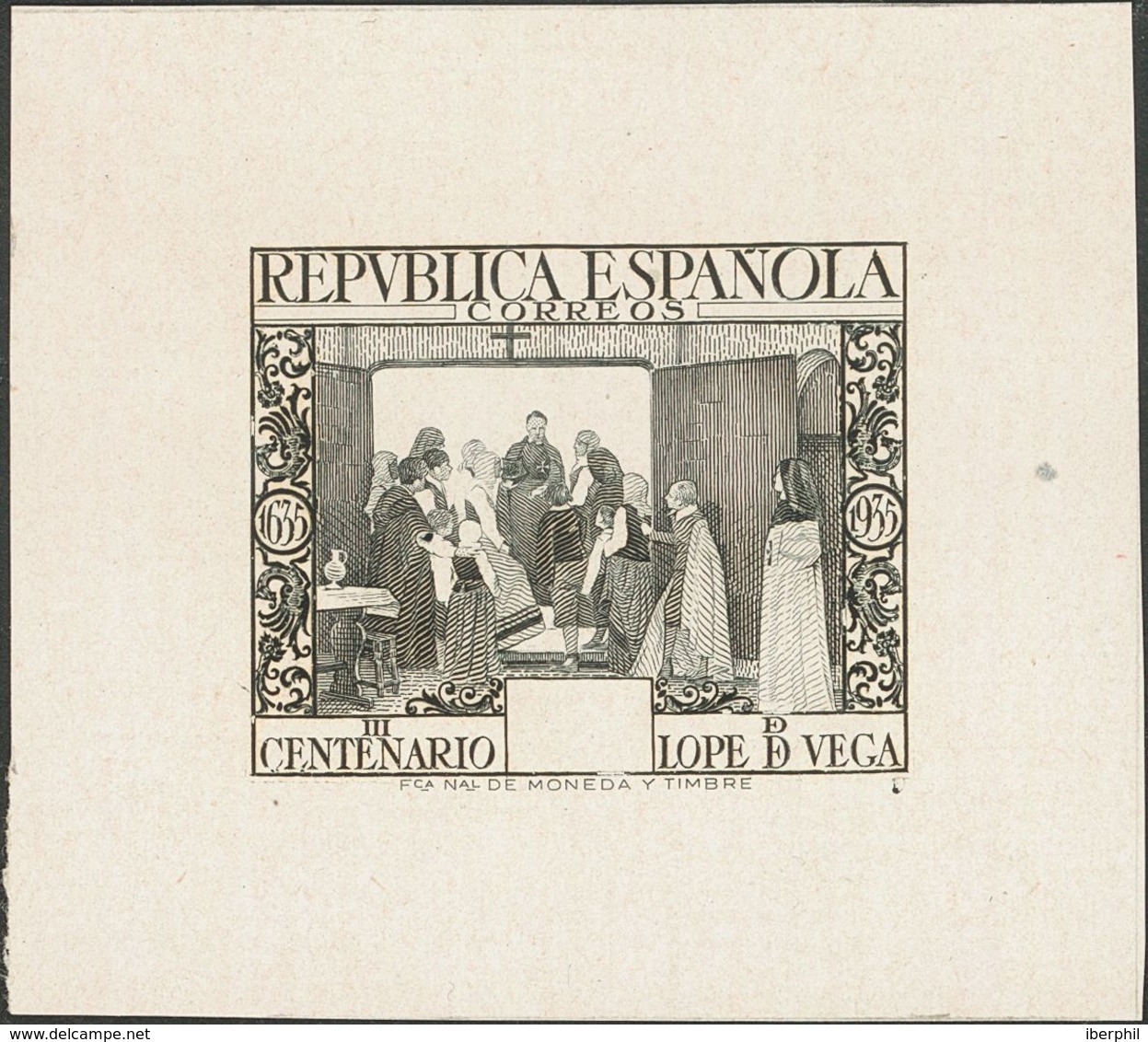 (*)693P. 1935. Sin Valor, Negro. PRUEBA DE PUNZON (Primer Estado). MAGNIFICA Y RARA. (Gálvez, 3168) - Sonstige & Ohne Zuordnung