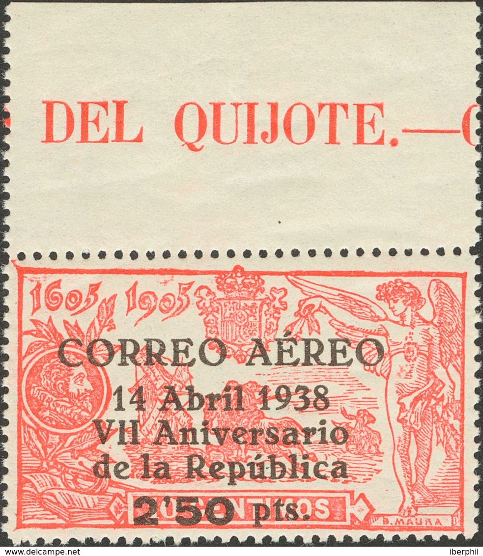 **756. 1938. 2'50 Pts Sobre 10 Cts Rojo, Borde De Hoja Con Leyenda. Excelente Centraje. MAGNIFICO. Edifil 2019: +150 Eur - Autres & Non Classés