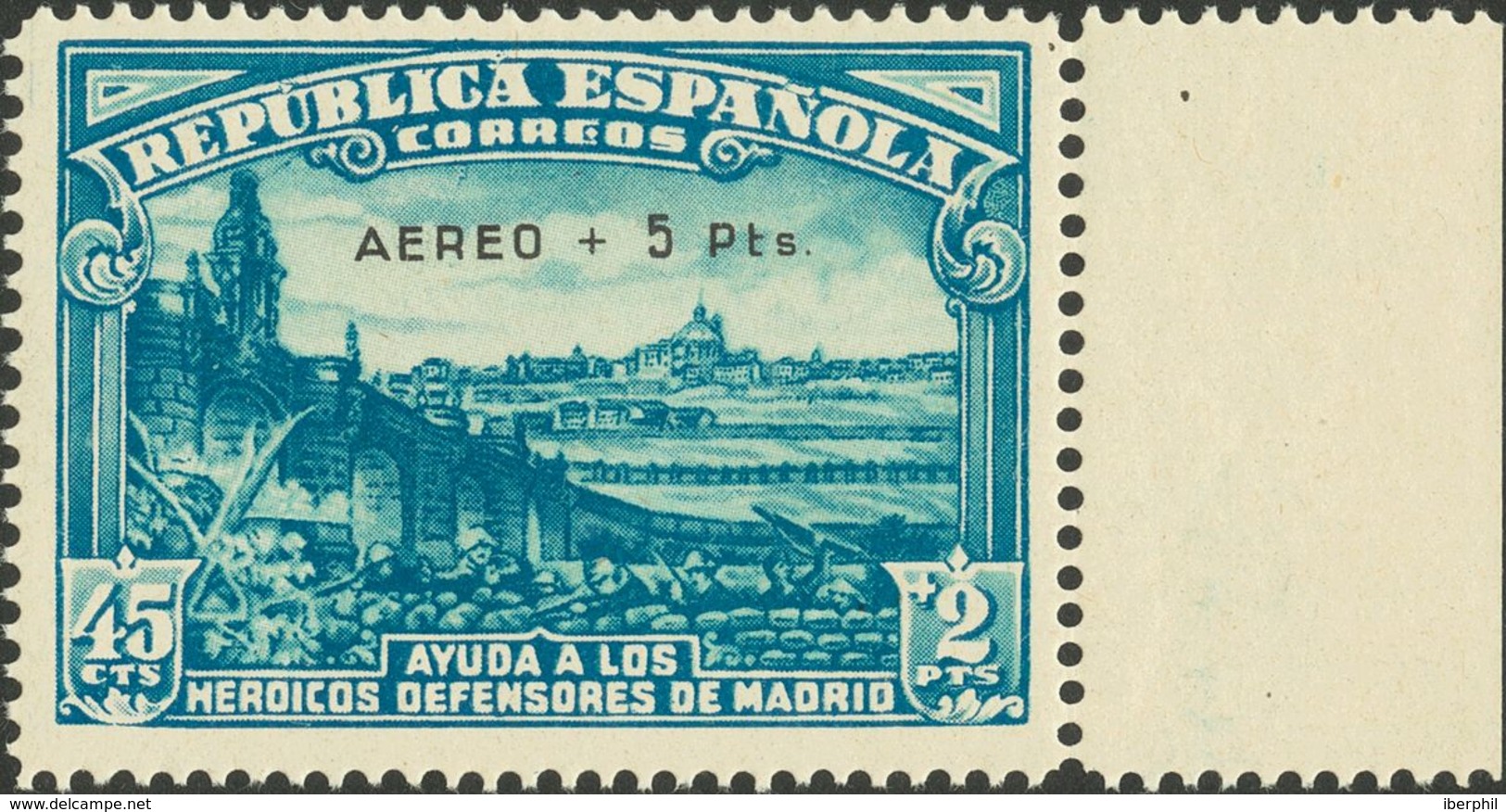 **759. 1938. AEREO+5 PTS, Bode De Hoja (Posición 20). MAGNIFICO. Cert. CEM. Edifil 2020: +700 Euros - Sonstige & Ohne Zuordnung