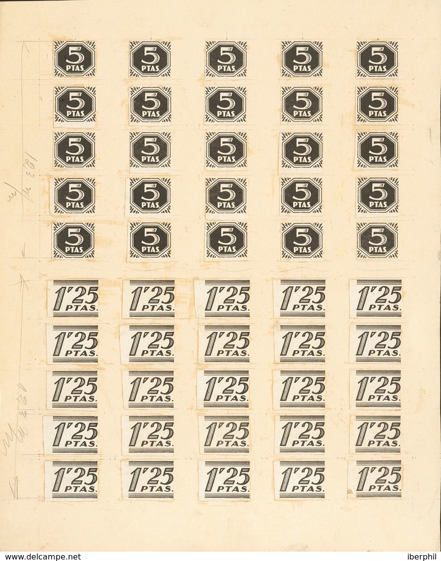 (*)NE35/37P. 1939. Espectacular Conjunto De Las PRUEBAS DE COMPOSICION De Las Sobrecargas Tipográficas De La Serie NO EM - Autres & Non Classés