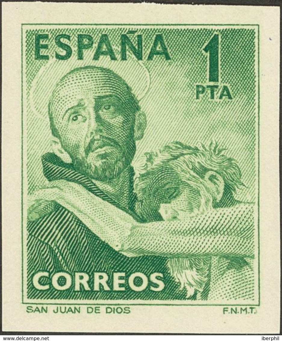 **1070ccs. 1950. 1 Pts Verde. Variedad CAMBIO DE COLOR Y SIN DENTAR. MAGNIFICO Y RARO. Edifil 2015: 950 Euros - Otros & Sin Clasificación