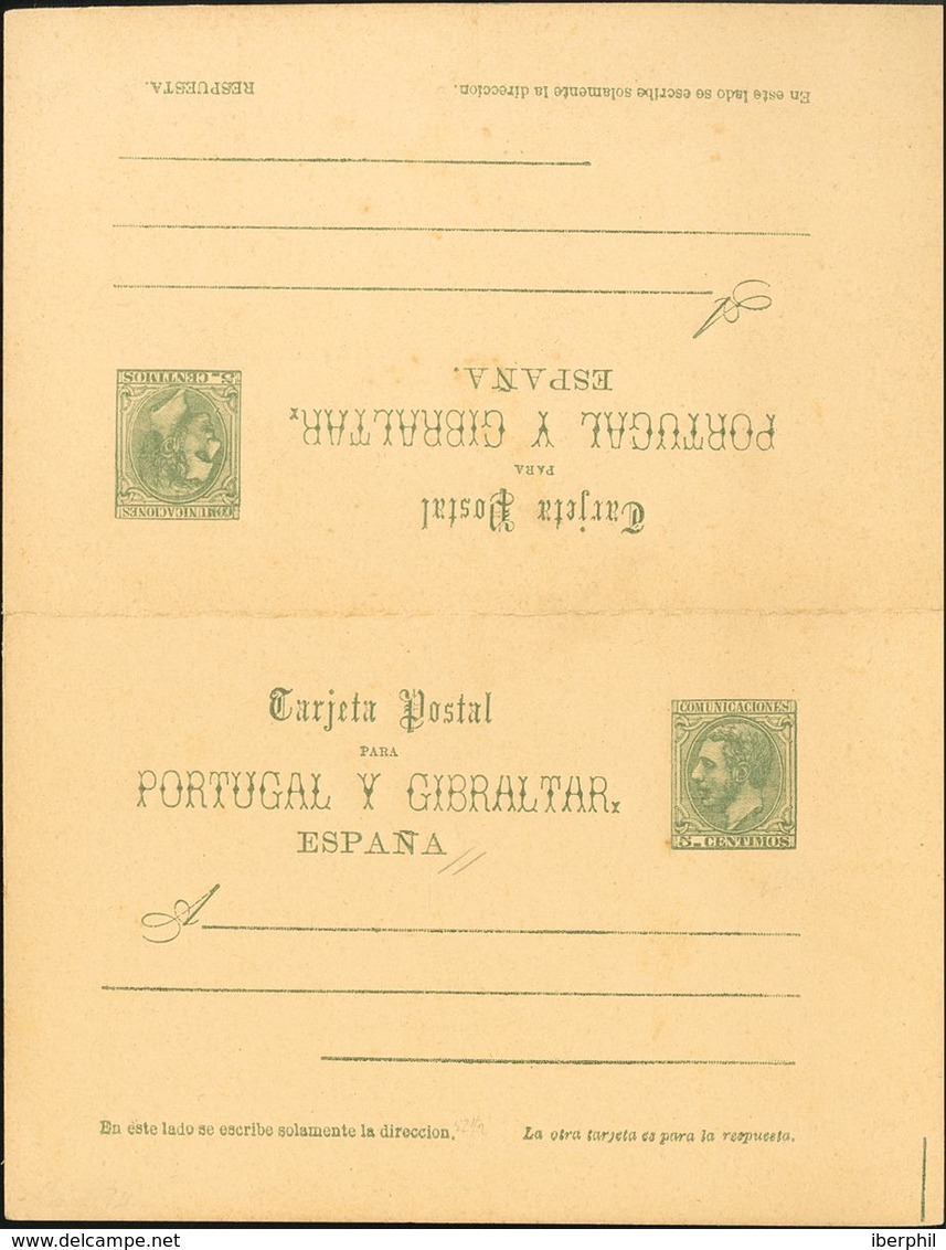 (*)EP13/14. 1884. 5 Cts Verde Sobre Tarjeta Entero Postal Y 5 Cts+5 Cts Verde Sobre Tarjeta Entero Postal, De Ida Y Vuel - Autres & Non Classés