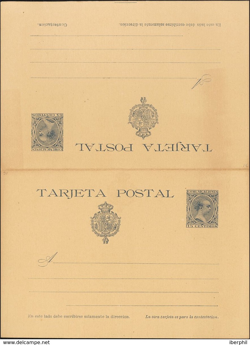 (*)EP28. 1890. 15 Cts+15 Cts Azul Sobre Tarjeta Entero Postal, De Ida Y Vuelta. MAGNIFICA. Edifil 2019: 89 Euros - Sonstige & Ohne Zuordnung