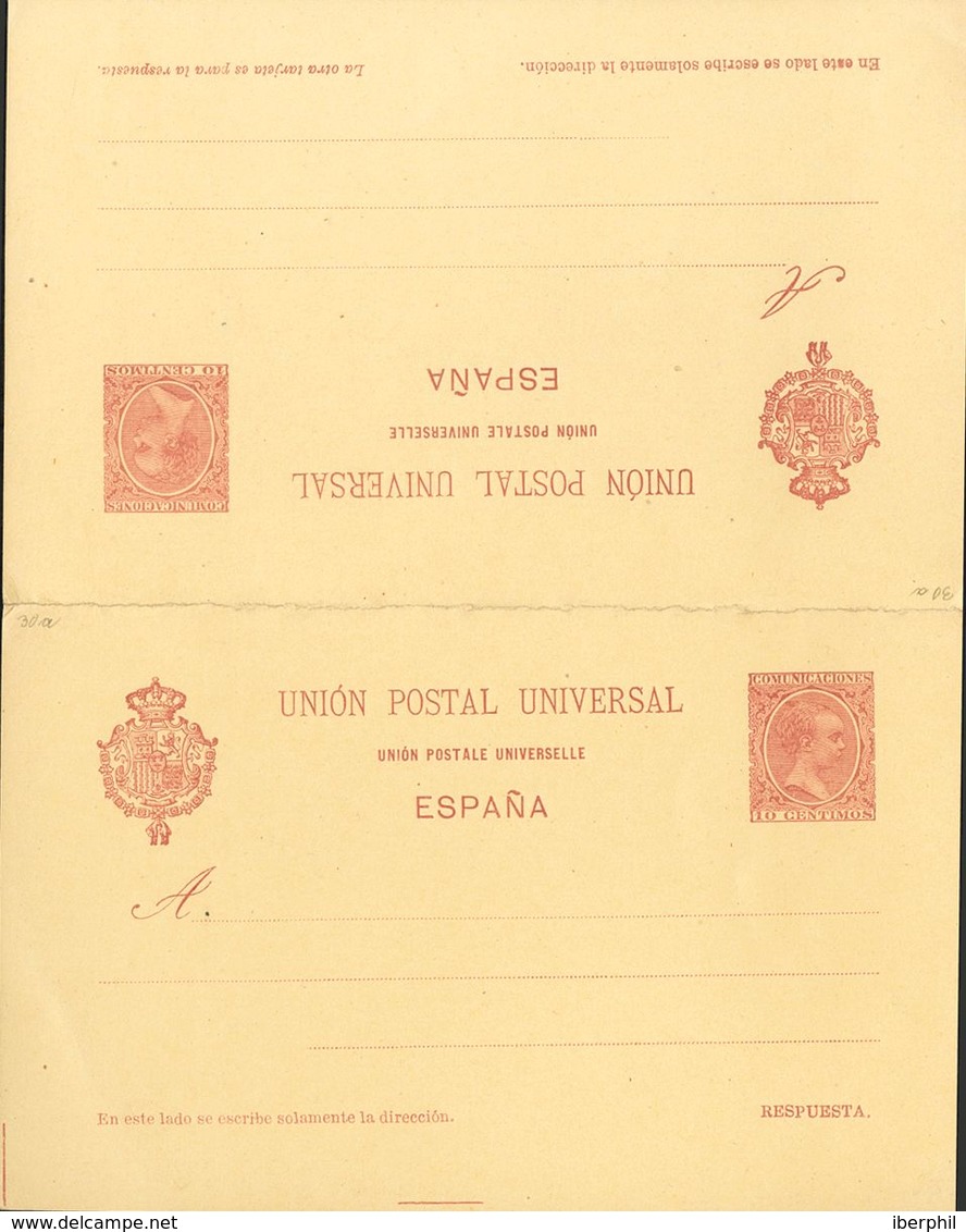 (*)EP33. 1892. 10 Cts+10 Cts Carmín Sobre Tarjeta Entero Postal, De Ida Y Vuelta. MAGNIFICA. Edifil 2019: 80 Euros - Autres & Non Classés