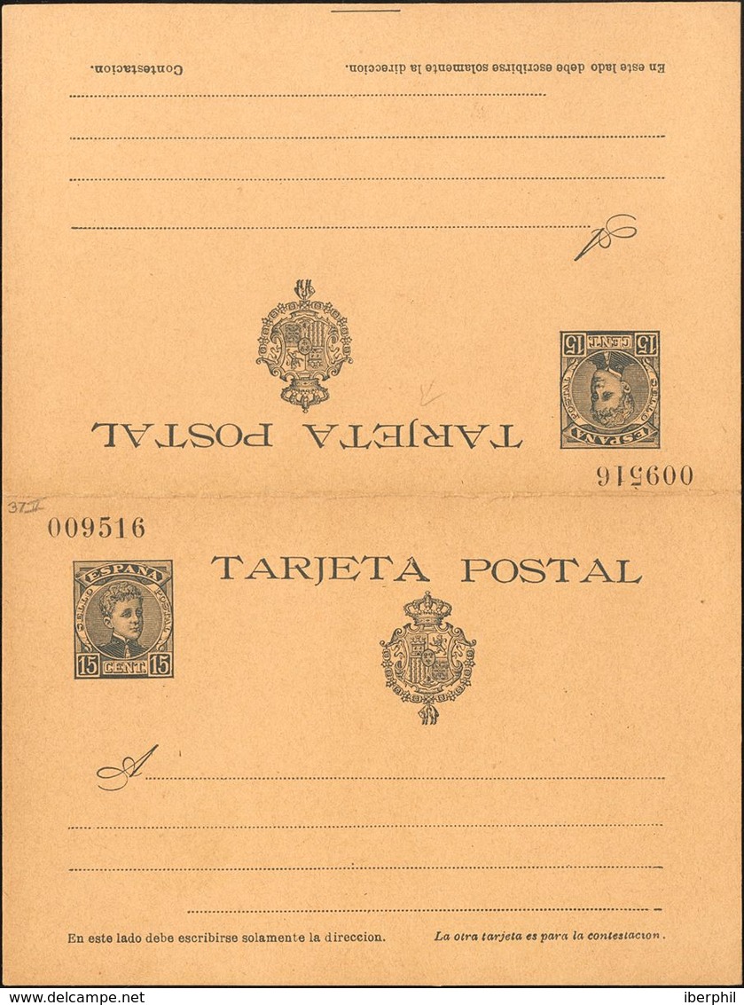 (*)EP38. 1901. 15 Cts+15 Cts Pizarra Sobre Tarjeta Entero Postal, De Ida Y Vuelta. MAGNIFICA. Edifil 2020: 89 Euros - Autres & Non Classés