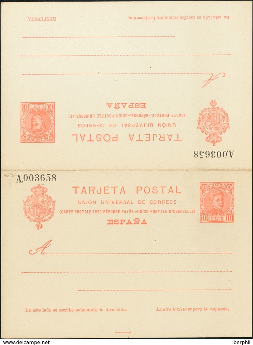 (*)EP48. 1904. 10 Cts+10 Cts Naranja Sobre Tarjeta Entero Postal, De Ida Y Vuelta. MAGNIFICA. Edifil 2020: 133 Euros - Other & Unclassified