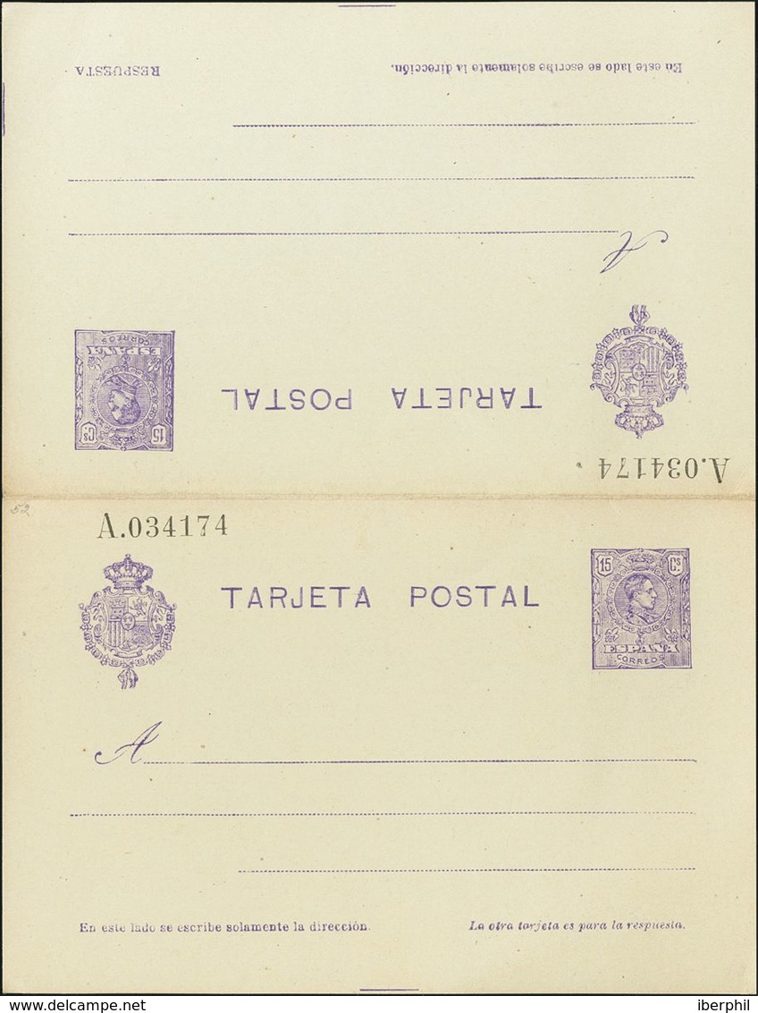 (*)EP51. 1910. 15 Cts+15 Cts Violeta Sobre Tarjeta Entero Postal, De Ida Y Vuelta. MAGNIFICA Y RARISIMA. Edifil 2020: 1. - Altri & Non Classificati