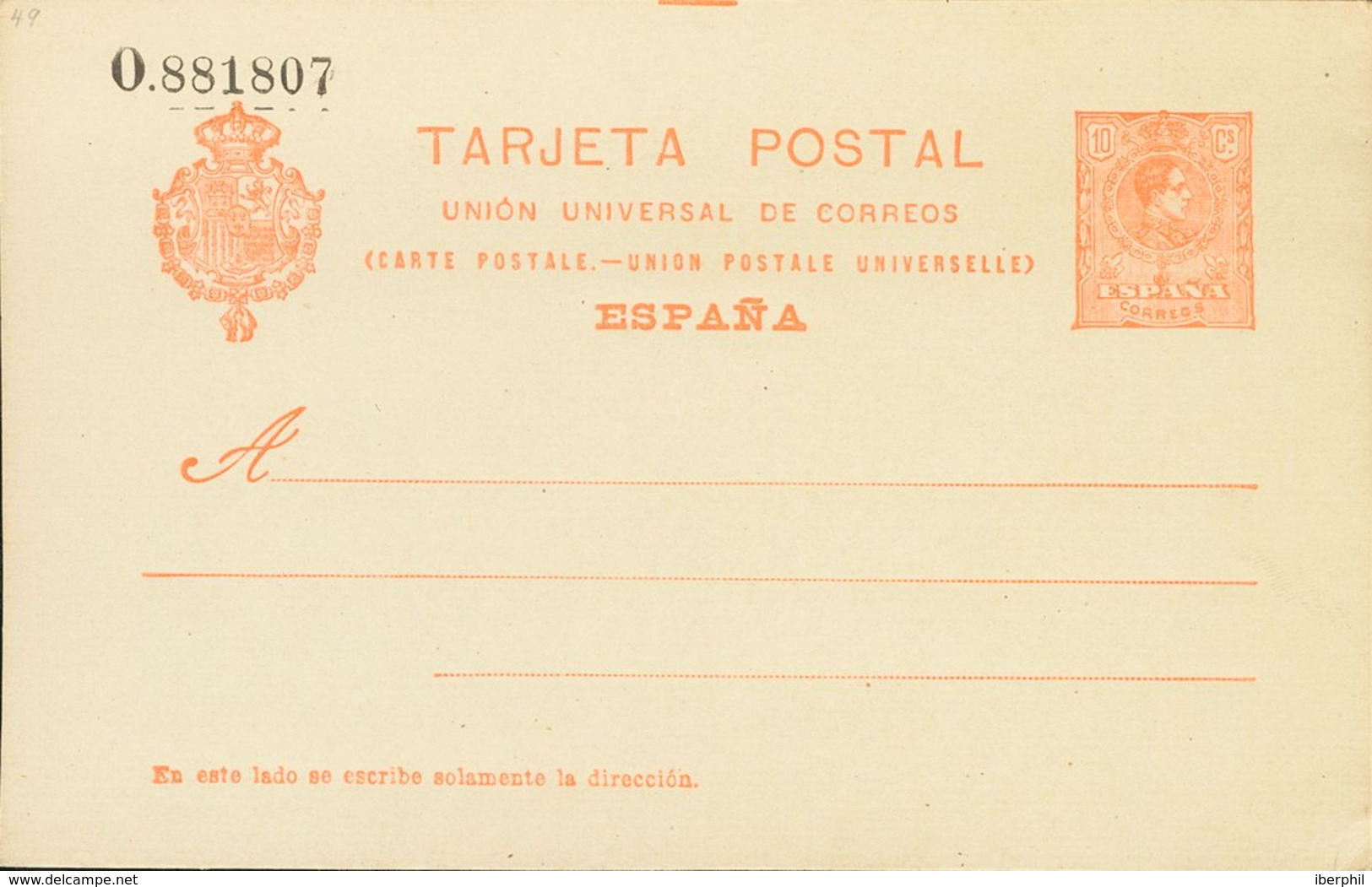 (*)EP53. 1910. 10 Cts Naranja Sobre Tarjeta Entero Postal. MAGNIFICA. Edifil 2019: 45 Euros - Autres & Non Classés