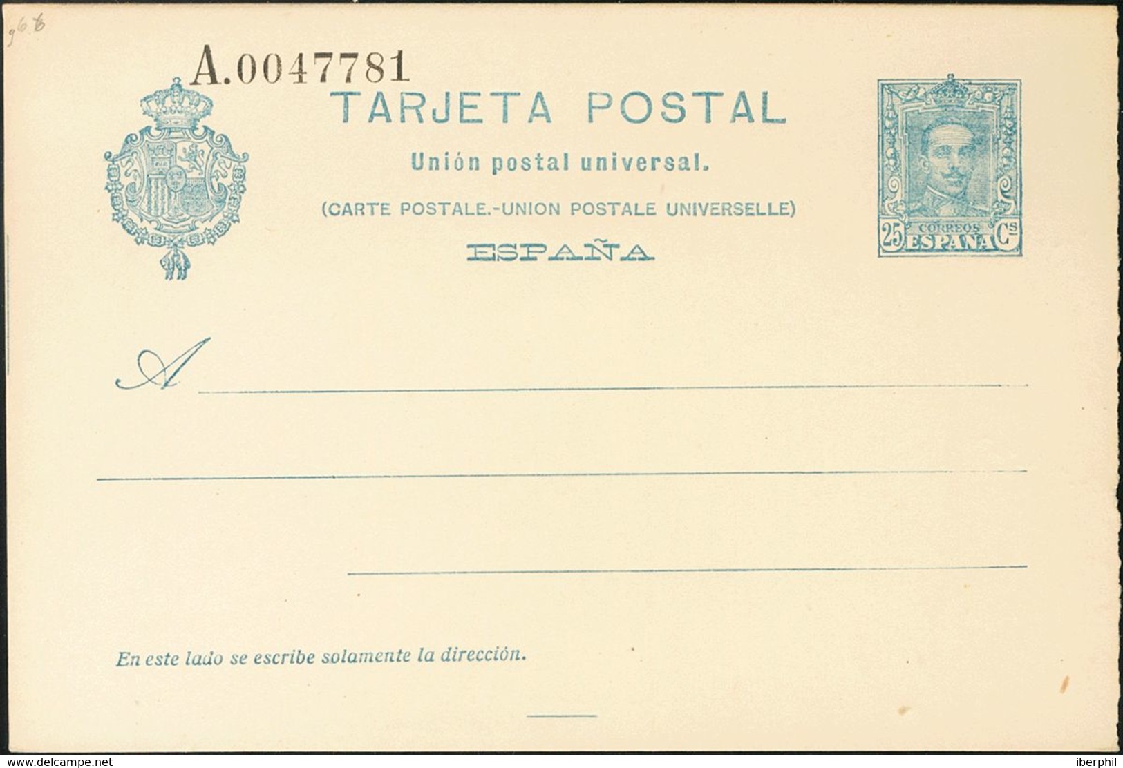 (*)EP59. 1925. 25 Cts Azul Sobre Tarjeta Entero Postal. MAGNIFICA. Edifil 2019: 72 Euros - Sonstige & Ohne Zuordnung