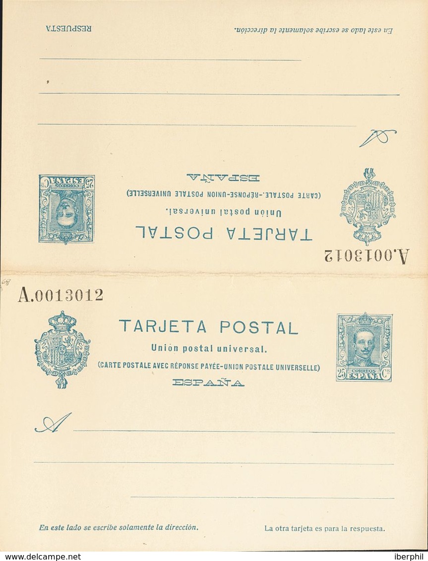 (*)EP60. 1925. 25 Cts+25 Cts Azul Sobre Tarjeta Entero Postal, De Ida Y Vuelta. MAGNIFICA. Edifil 2020: 133 Euros - Autres & Non Classés
