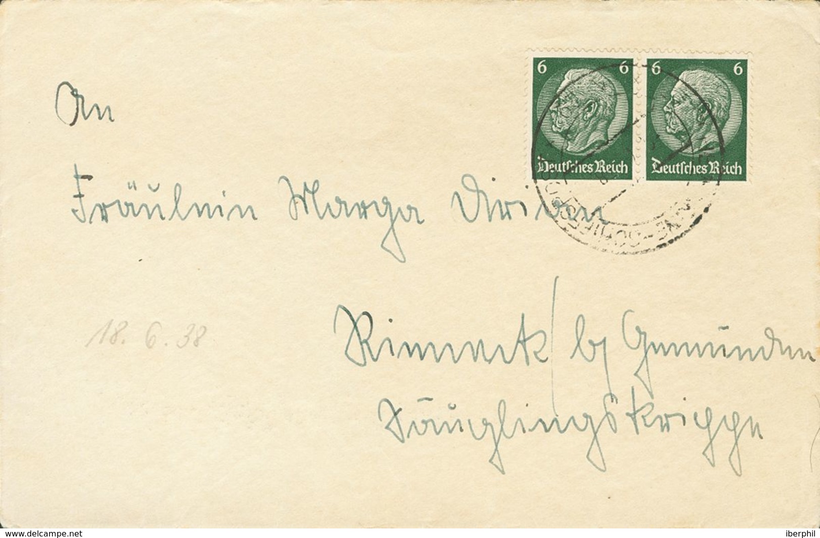 Sobre . 1938. 6 P Verde De Alemania, Pareja. Carta Con Texto Y Membrete Remitida Desde El Acorazado Admiral Scheer Y Dir - Autres & Non Classés