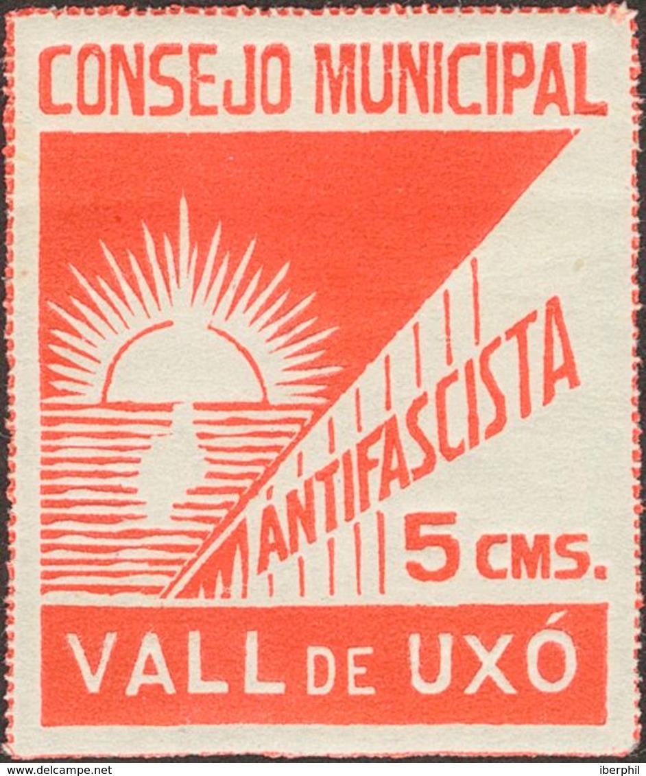 (*). (1937ca). 5 Cts Rojo. VALL DE UXO, CONSEJO MUNICIPAL ANTIFASCISTA. MAGNIFICO Y RARO. - Autres & Non Classés