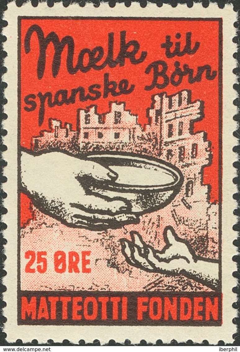 **. (1937ca). 25 Ore Rojo Y Negro. MOELK TIL SPANSKE BORN / MATTEOTI FONDEN. MAGNIFICA Y MUY RARA. (Domenech, 2059) - Autres & Non Classés