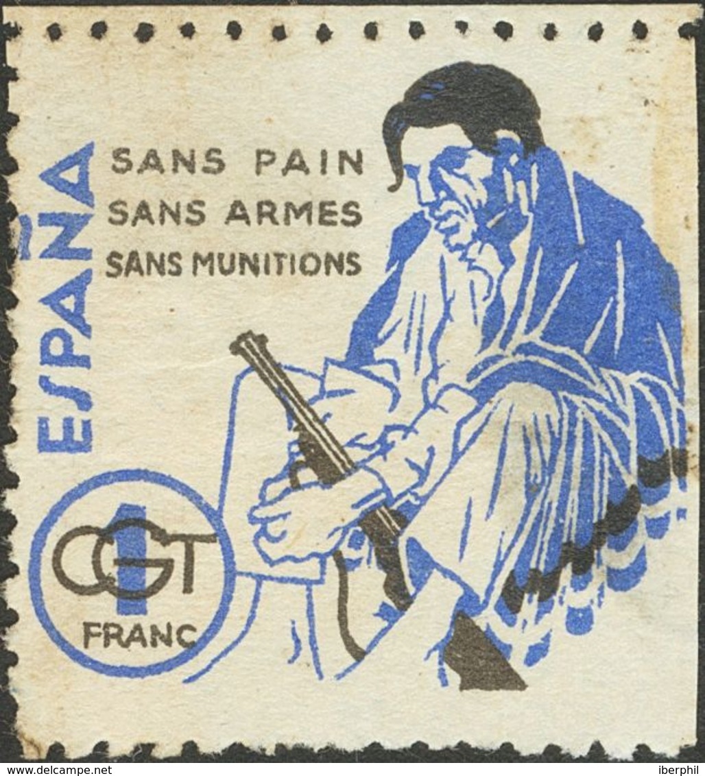 (*). (1937ca). 1 F Ultramar Y Negro. G.G.T. / SANS PAIN / SANS ARMES / SANS MUNITIONS. BONITA Y RARISIMA. (Domenech, 210 - Autres & Non Classés