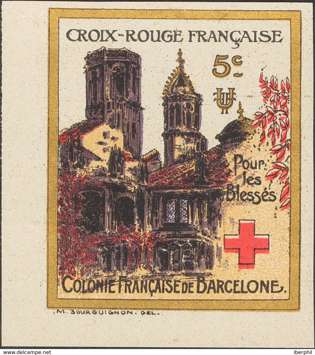 (*). (1936ca). 5 Cts Multicolor POUR LES BLESSES COLONIE FRANCAISE DE BARCELONE. SIN DENTAR. MAGNIFICA. (Allepuz, 172) - Otros & Sin Clasificación