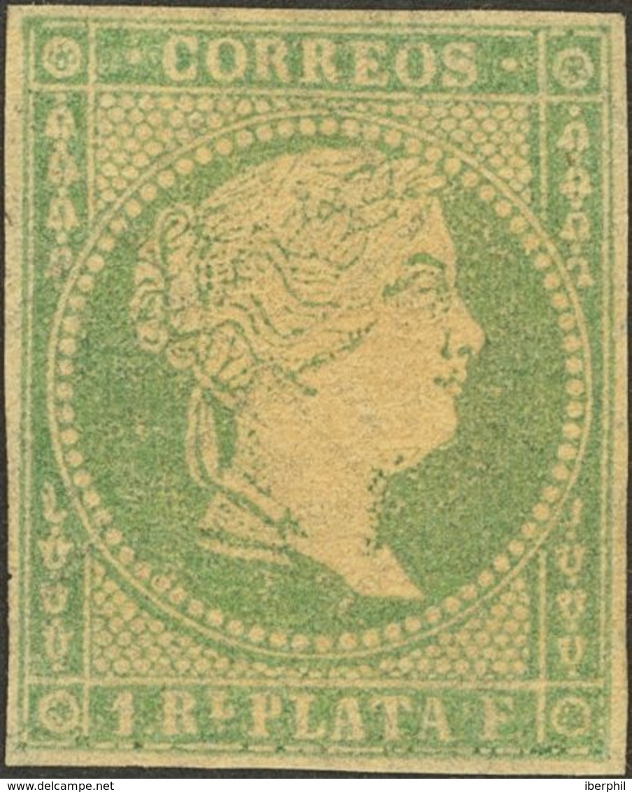 (*)5. 1856. 1 Real Verde Amarillo. MAGNIFICO. Cert. GRAUS. Edifil 2020: 1.110 Euros - Autres & Non Classés