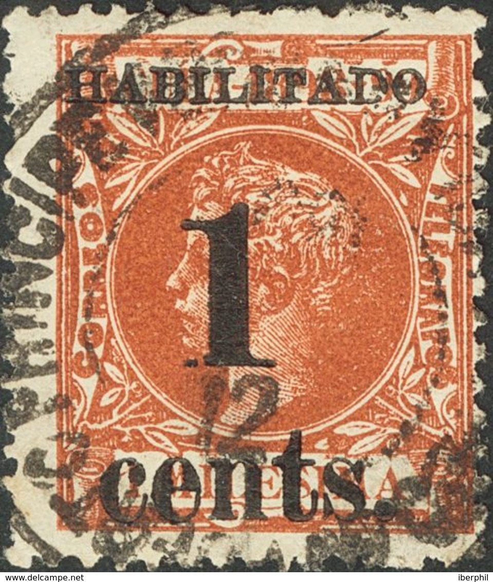 º1. 1898. 1 Ctvo Sobre 1 Mils Castaño Amarillo. Posición 5. Variedad BASE DEL "1" ROTA. MAGNIFICO Y MUY RARO. Cert. ECHE - Sonstige & Ohne Zuordnung