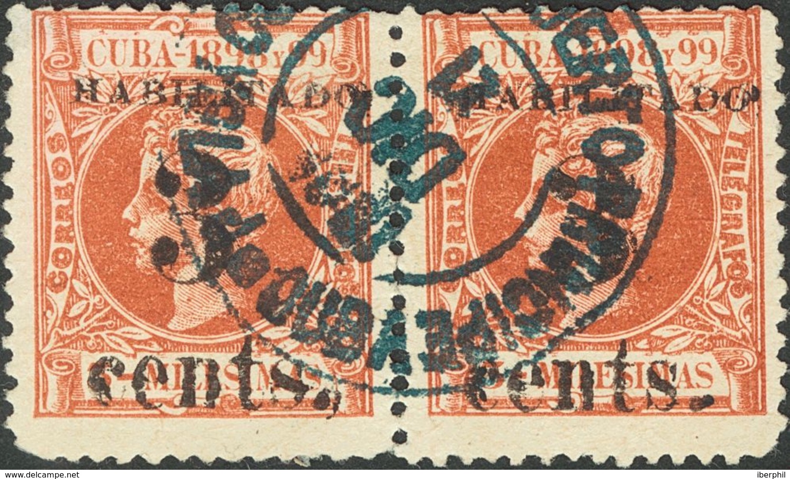 º3(2). 1898. 3 Ctvos Sobre 3 Mils Castaño Amarillo, Pareja (leves Defectos). Posiciones 3 Y 4. BONITO. Cert. ECHENAGUSIA - Sonstige & Ohne Zuordnung