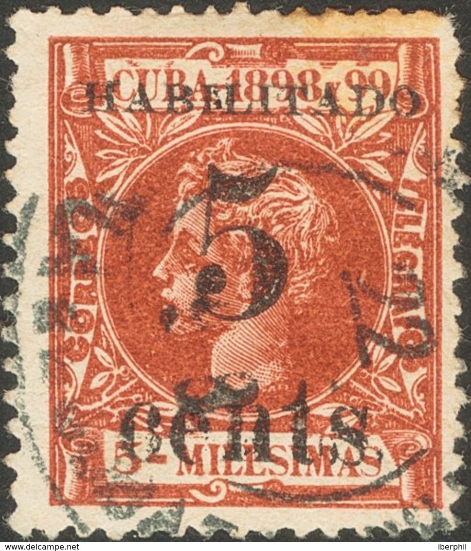 º4. 1898. 5 Ctvos Sobre 5 Mils Castaño Amarillo. Posición 1. BONITO. Cert. ECHENAGUSIA. - Autres & Non Classés