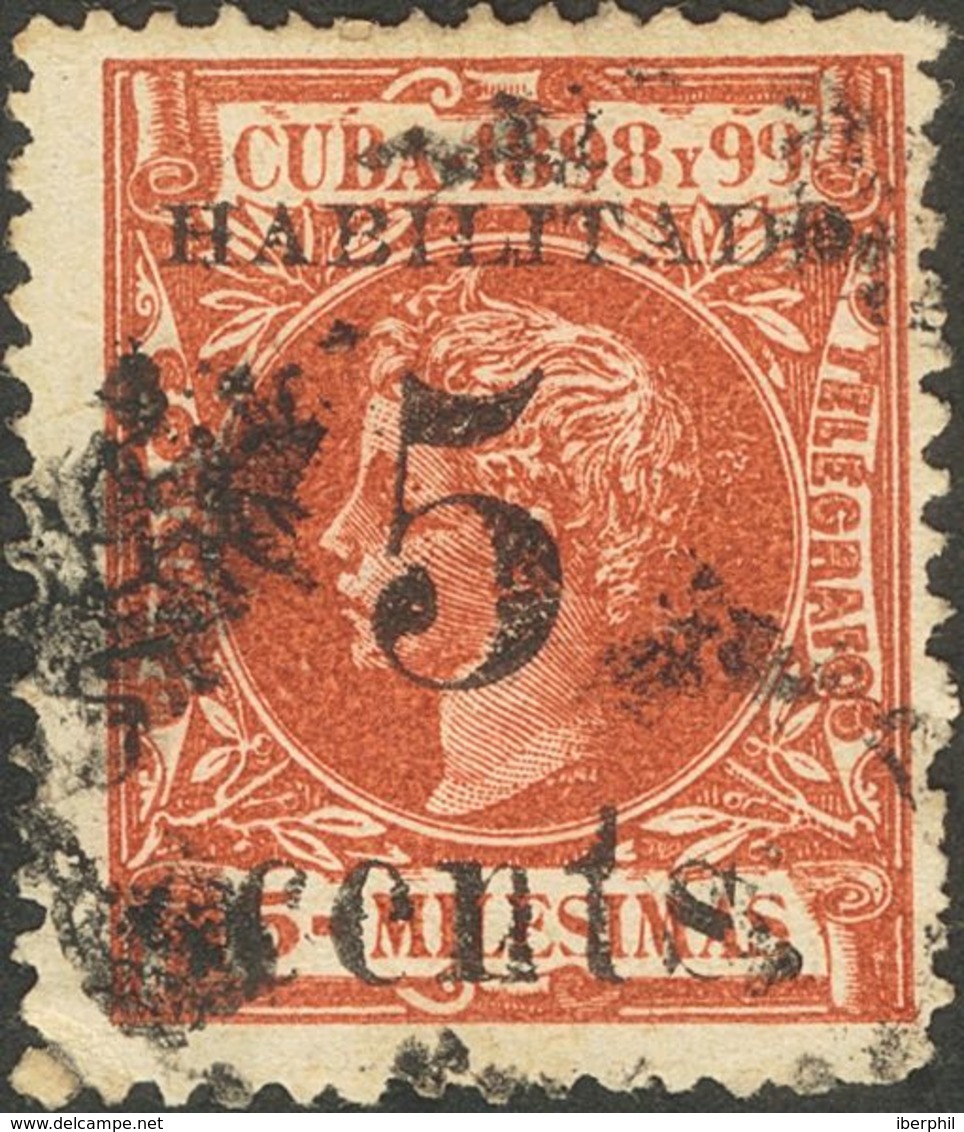 º4. 1898. 5 Ctvos Sobre 5 Mils Castaño Amarillo. Posición 4. MAGNIFICO. Cert. ECHENAGUSIA. - Sonstige & Ohne Zuordnung