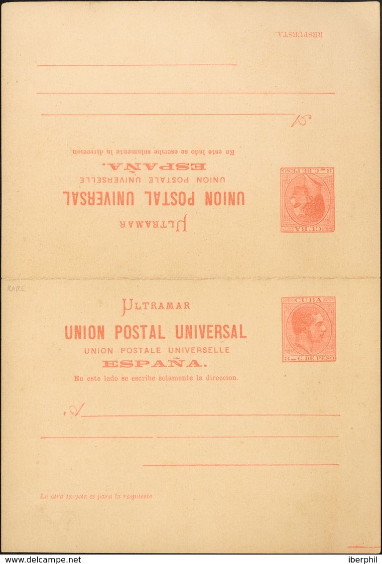 (*)EP14E. 1882. 3 Ctvos+3 Ctvos Rosa Sobre Tarjeta Entero Postal, De Ida Y Vuelta. Variedad ERROR DE COMPOSICION. MAGNIF - Autres & Non Classés
