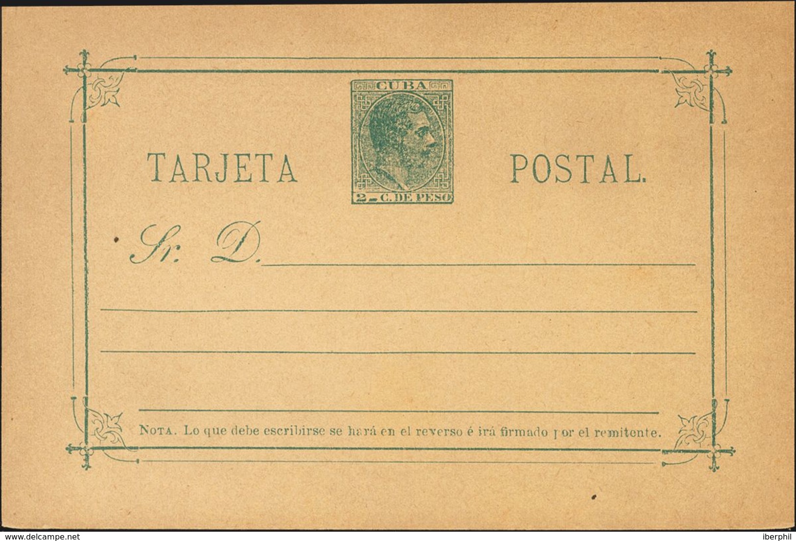 (*)EP21. 1888. 2 Ctvos Verde Sobre Tarjeta Entero Postal (Tipo I). MAGNIFICA Y MUY RARA. Edifil 2019: 380 Euros - Otros & Sin Clasificación