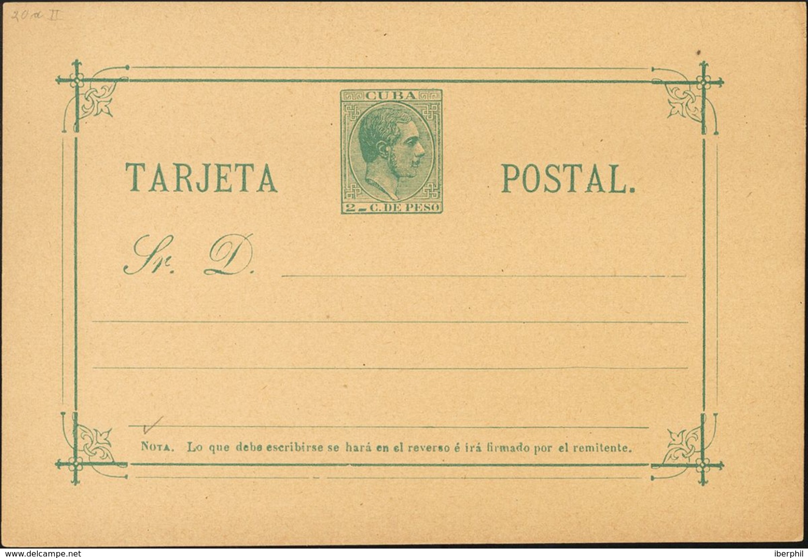 (*)EP22. 1888. 2 Ctvos Verde Sobre Tarjeta Entero Postal. MAGNIFICA. Edifil 2020: 108 Euros - Autres & Non Classés