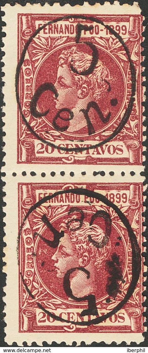 *73, 73hi. 1900. 5 Cts Sobre 20 Ctvos Carmín, Pareja. Un Sello SOBRECARGA INVERTIDA. MAGNIFICA Y MUY RARA. Cert. GRAUS. - Altri & Non Classificati