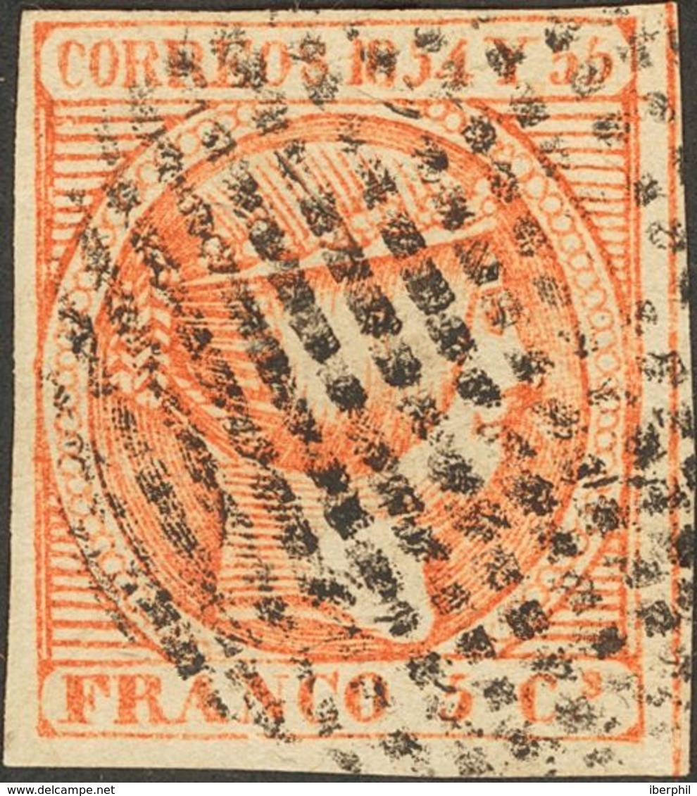 º1. 1854. 5 Cuartos Naranja. Grandes Márgenes Y Color Intenso. MAGNIFICO. Cert. GRAUS. Edifil 2019: 365 Euros - Autres & Non Classés