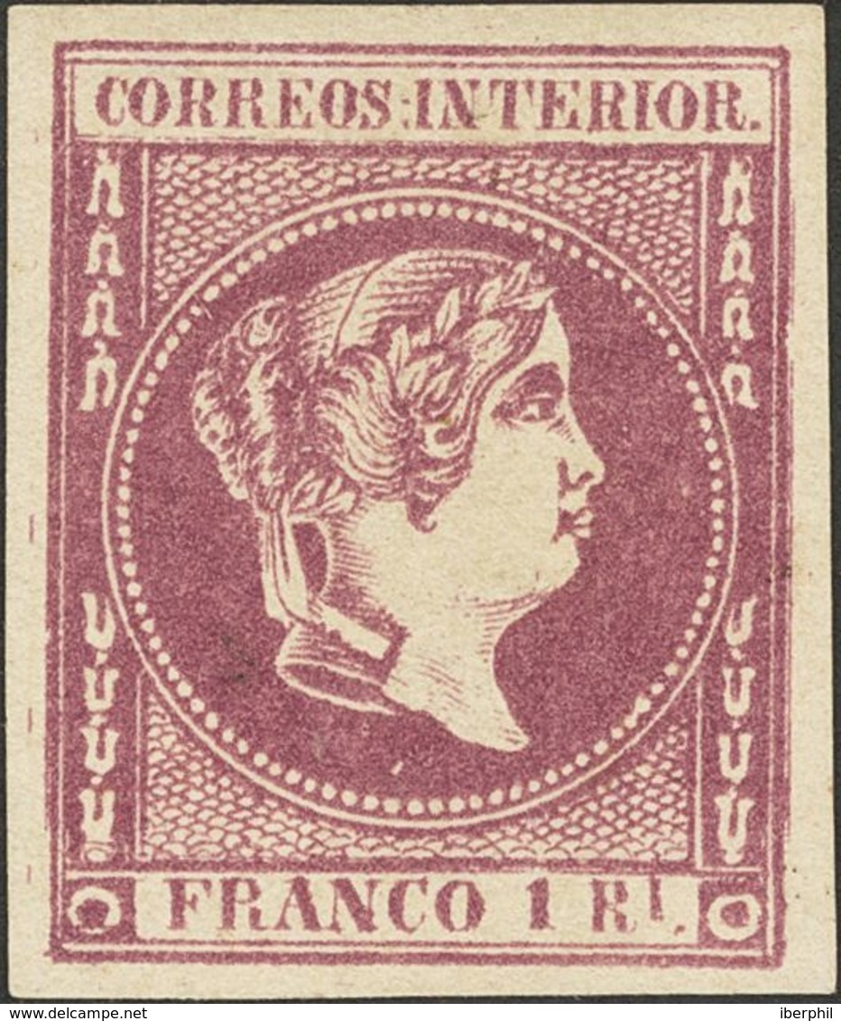 **13. 1863. 1 Real Violeta. Enormes Márgenes. PIEZA DE LUJO. Cert. COMEX. Edifil 2020: 980 Euros - Sonstige & Ohne Zuordnung