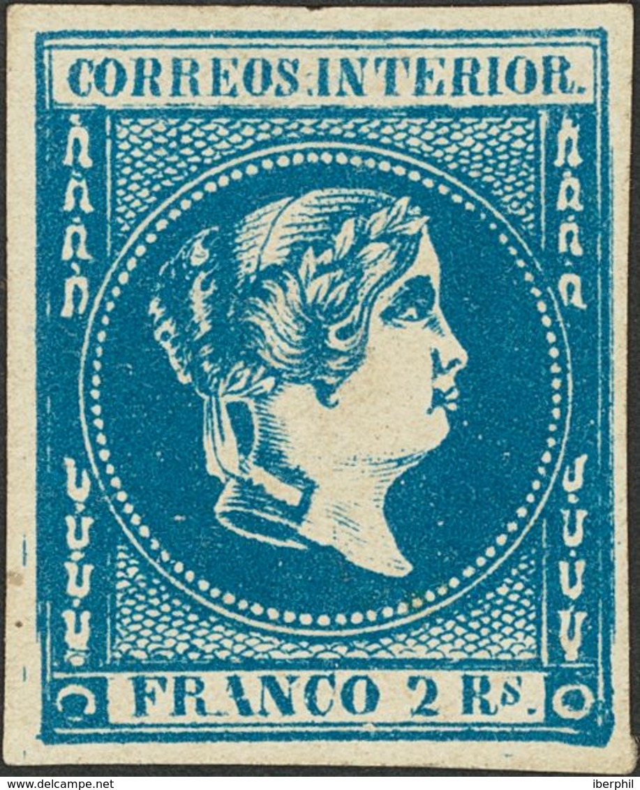 (*)14. 1863. 2 Reales Azul (adelgazamiento En El Margen Superior). MAGNIFICO. Edifil 2020: 805 Euros - Autres & Non Classés