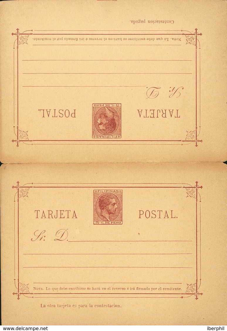 (*)EP4/5. 1889. 2 Cts Castaño Sobre Tarjeta Entero Postal Y 3 Cts+3 Cts Carmín Sobre Tarjeta Entero Postal, De Ida Y Vue - Altri & Non Classificati