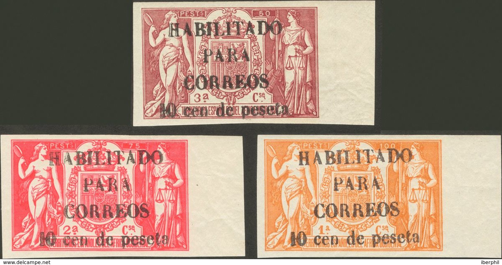 **58AH/58AJ. 1909. 10 Cts Sobre 50 Pts Carmín, 10 Cts Sobre 75 Pts Rosa Y 10 Cts Sobre 100 Pts Naranja, Todos Los Ejempl - Sonstige & Ohne Zuordnung