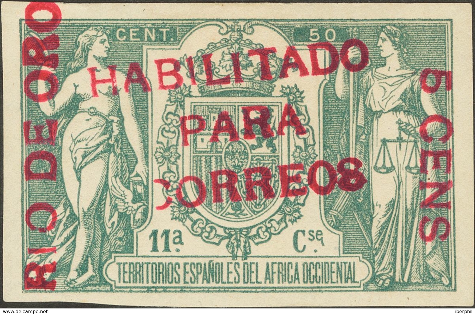 *40A. 1908. 5 Cts Sobre 50 Cts Verde (sin Numeración). MAGNIFICO. Edifil 2018: 130 Euros - Autres & Non Classés