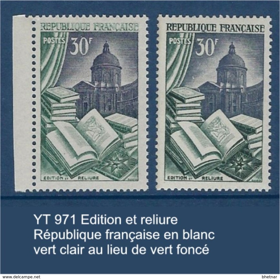 FR Variétés YT 971 " Edition Et Reliure " République Française En Blanc - Vert Clair Ald Vert Foncé - Nuovi