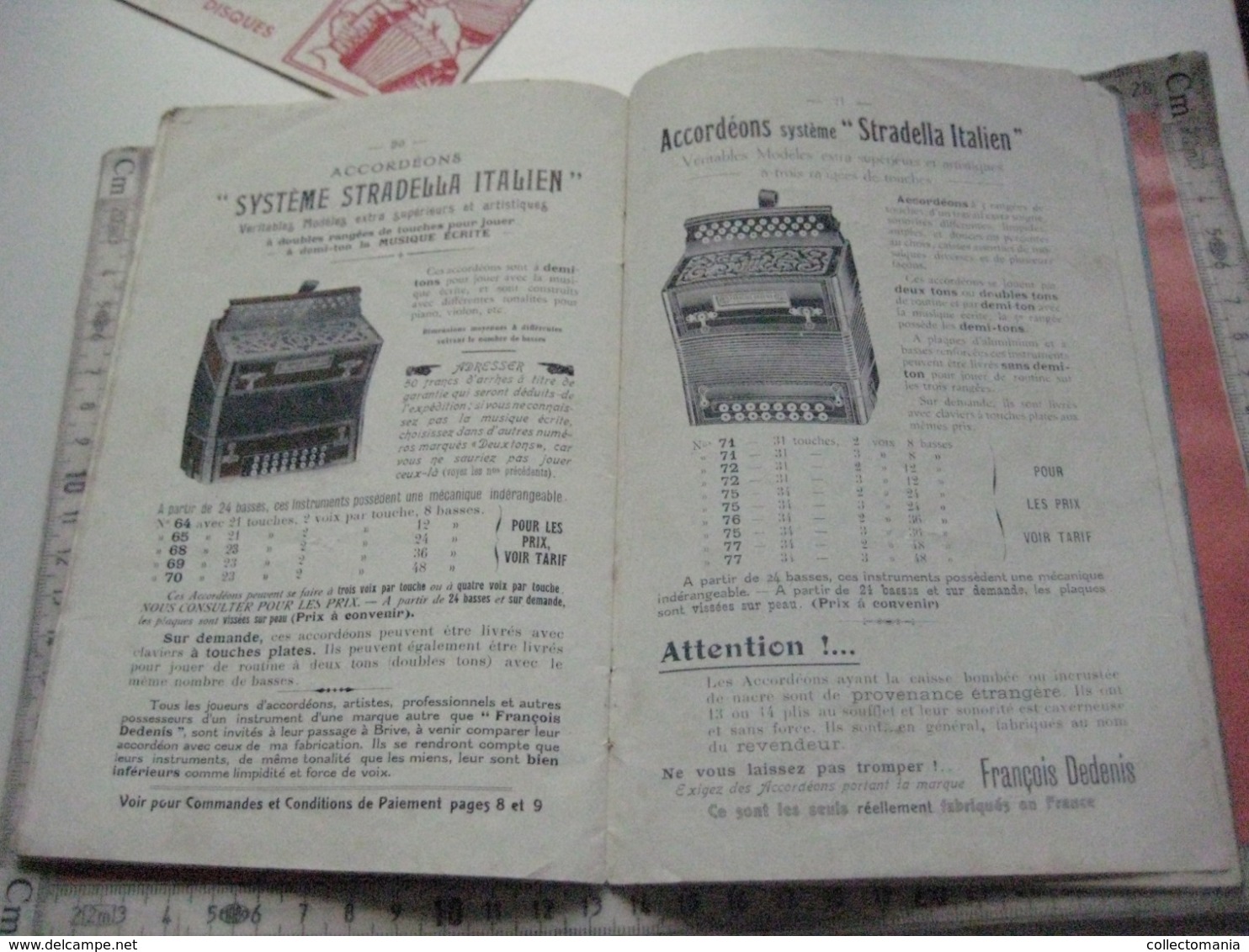 1 catalogue DEDENIS à BRIVE 1928 avec prix tarif- ACCORDEONS ARMONICHE  Accordions + 1 buvard HOHNER Verhaeghen - Rouen