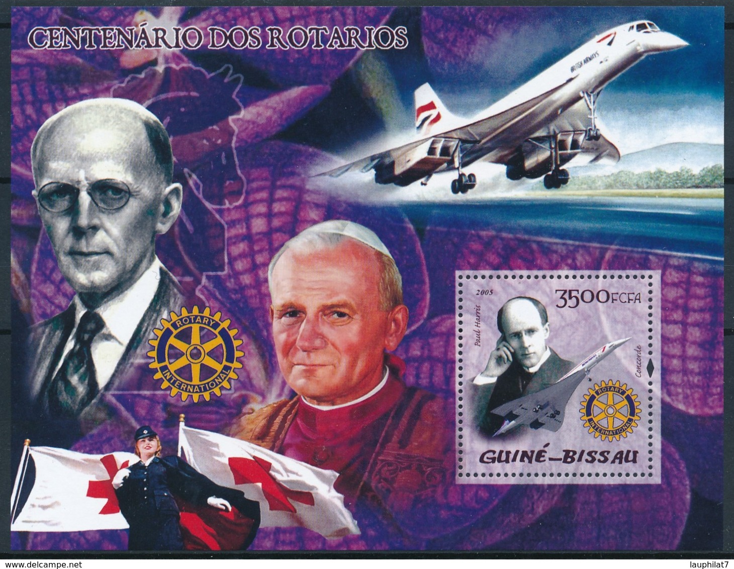 [402405]TB//**/Mnh-Guinée-Bissau 2005 - Centenaires Rotarien, Pape, Avions, Croix-Rouge - Rotary, Lions Club