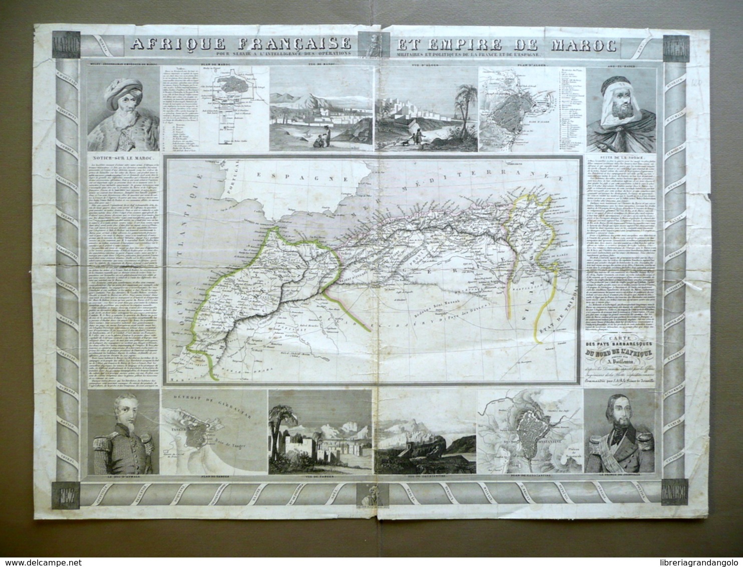 Carta Topografica Afrique Francaise Maroc Pays Barbaresques Vuillemin Metà '800 - Altri & Non Classificati