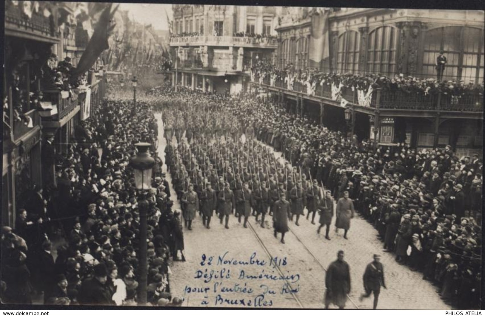 Photo 22 11 18 Défilé Des Soldats Américains Pour L'entrée Du Roi à Bruxelles Belgique Militaria Guerre 14 - Ohne Zuordnung