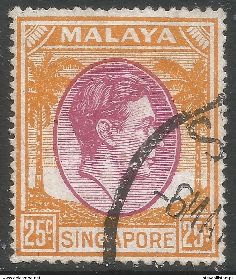 Singapore. 1948-52 KGVI P17½X18. 25c Used. SG 25 - Singapur (...-1959)