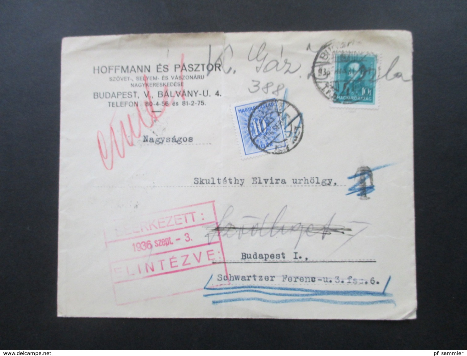 Ungarn 1936 Budapest Ortsbrief Mit Nachporto Und Portomarke T Stempel Durchgestrichen Mit Handschriftl. Vermerken - Briefe U. Dokumente