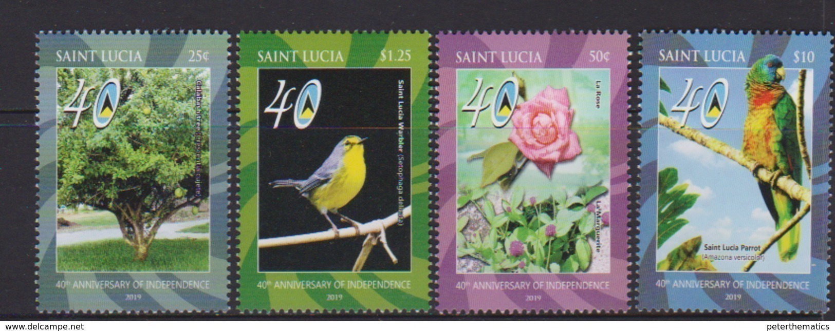 ST. LUCIA, 2019, MNH, 40TH ANNIVERSARY OF INDEPENDENCE, BIRDS, PARROTS, ROSES, 4v - Papegaaien, Parkieten