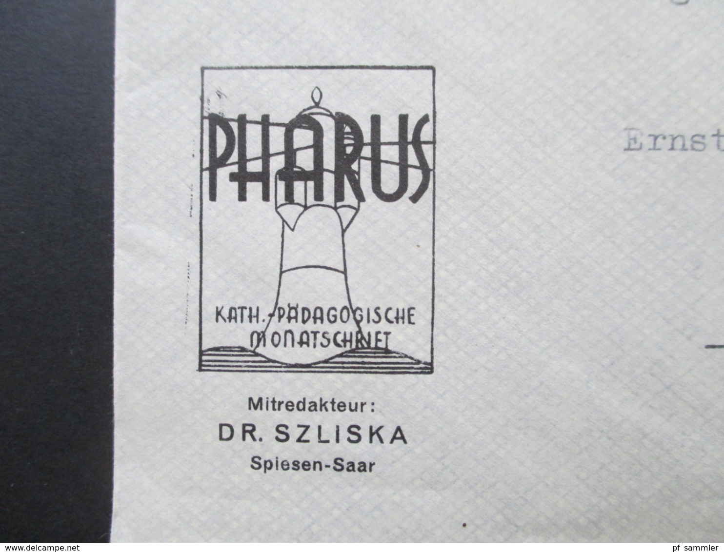 Saargebiet 1933 Luftpost Marke Umschlag Pharus Kath. Pädagogische Monatschrift Mitredakteur Dr. Szliska Spiessen Saar - Brieven En Documenten